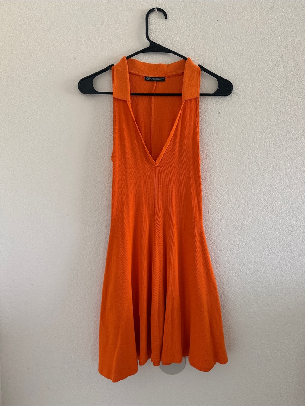 Zara Vibrant Orange Sleeveless V-Neck Swing Dress